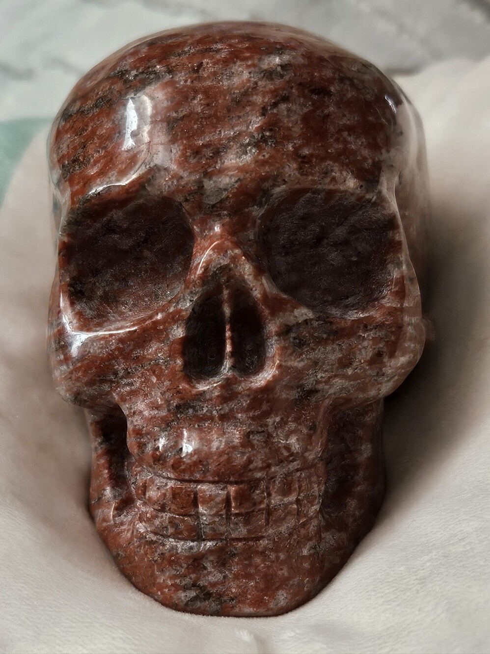 Red Jasper Skull Sculpture — Home Art Décor